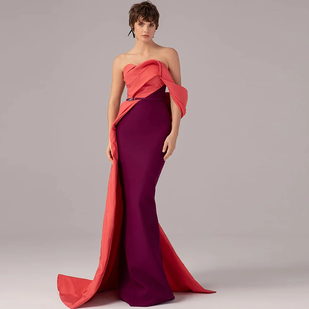 

Modern Contrast Color Customized Evening Dress Simple Jersey Celebrity Gown with Off the Shoulder Elegant Mermaid Robe de soirée