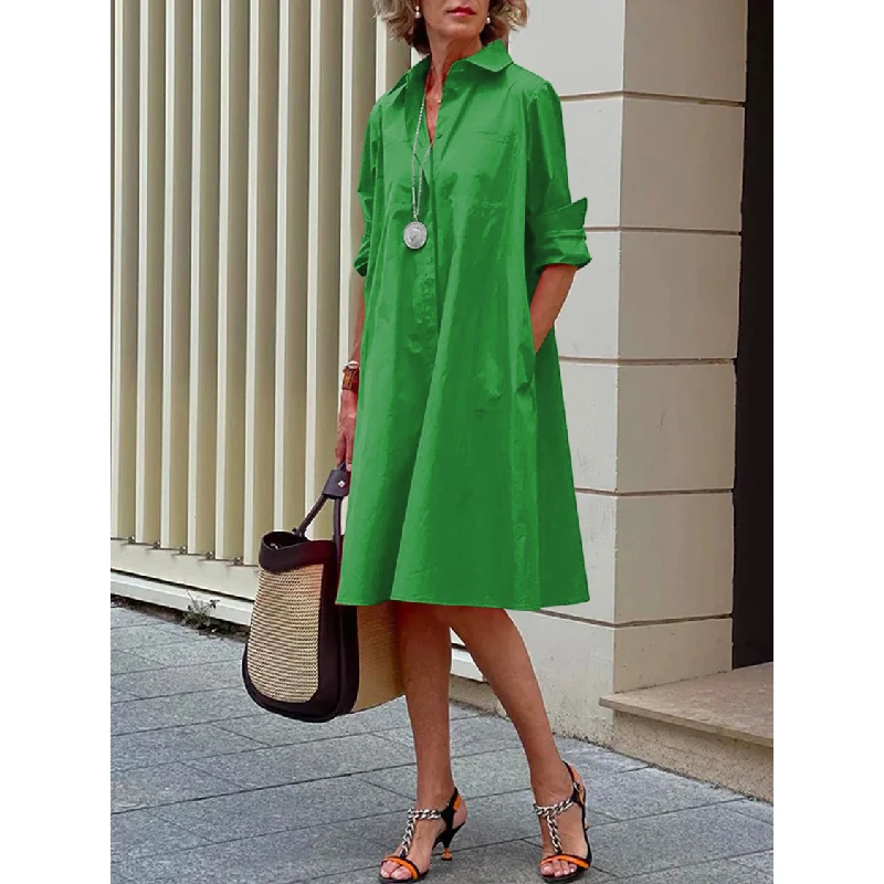 Tinaa Stylish Women\'s Solid Color Long Sleeves Lapel Midi Dresses Maxi Dresses for Women 2024 Casual Summer