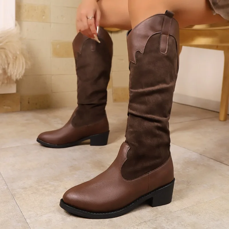 

High Boots Women Pointed Toe Heeled Shoes Designer 2025 Winter New Knee High Chunky Chelsea Fashion Boots Woman Botas Sexy Pumps
