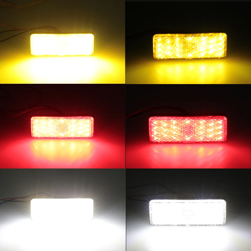 Urbanroad 1Pcs Motorcycle Reflector Tail Brake Rectangle Turn Signal Light Lamp 24 LED Reflectors for Truck Side Warning Lights