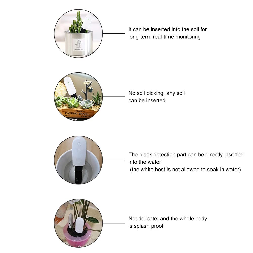 Soil Plant Flower Moist Testing Instrument Moisture Sensor Monitors Waterproof Indicator Light Compact Hygrometer with Battery