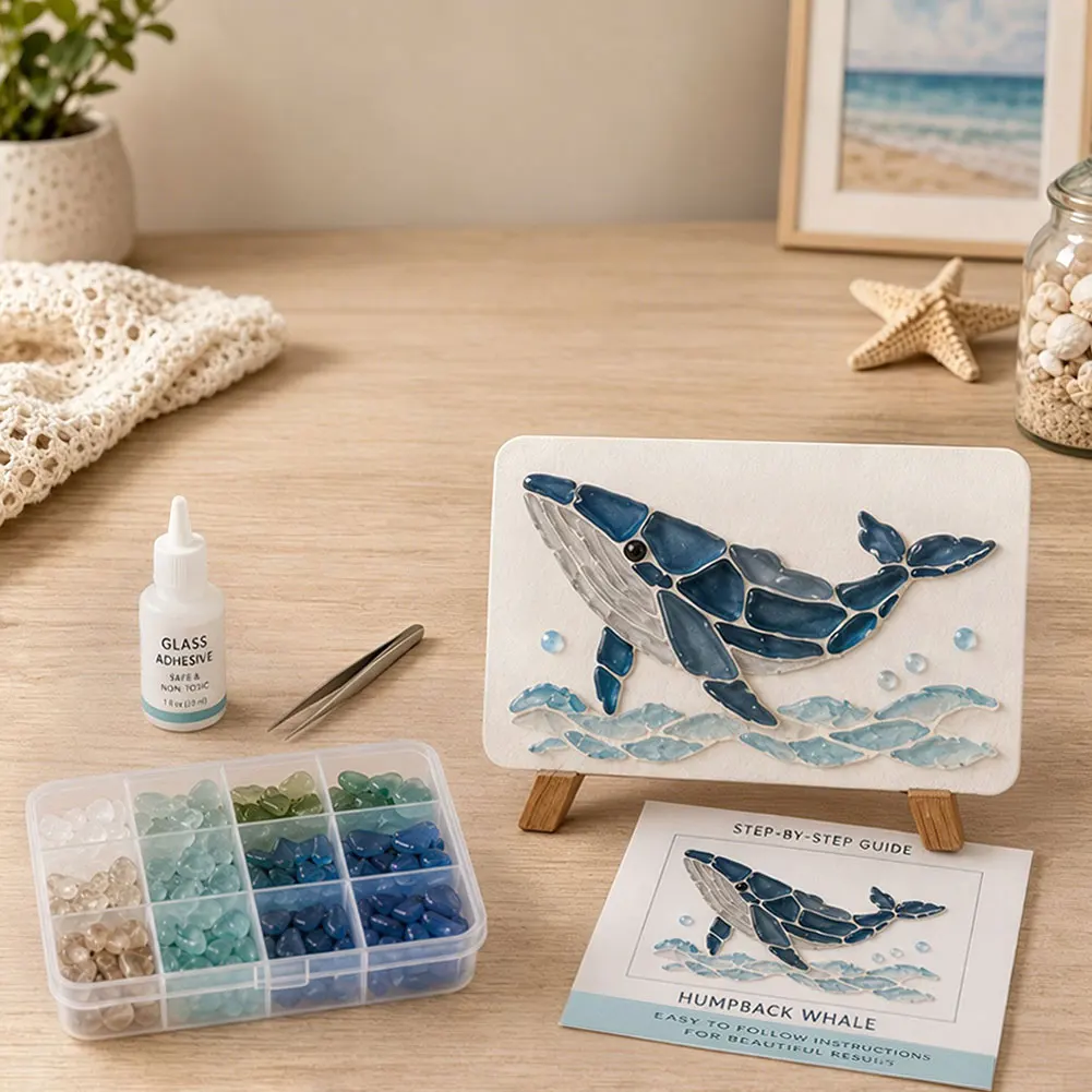 DIY Sea Glass Art Kit Sea Glass-Mosaic Art Kit for Adults Beginners DIY Ocean Themed Home Decoration Christmas Handmade Gift