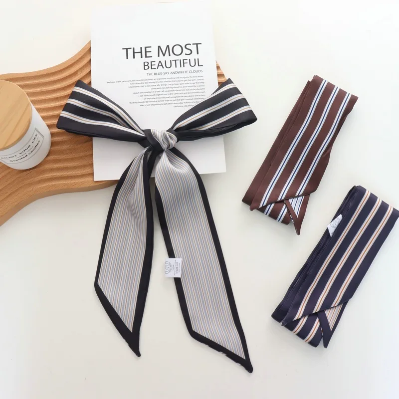 2025 New Striped Small Silk Scarf Women's Spring and Summer All-Match Decorative High-Grade Ribbon Hair Band Hair Tie Headband