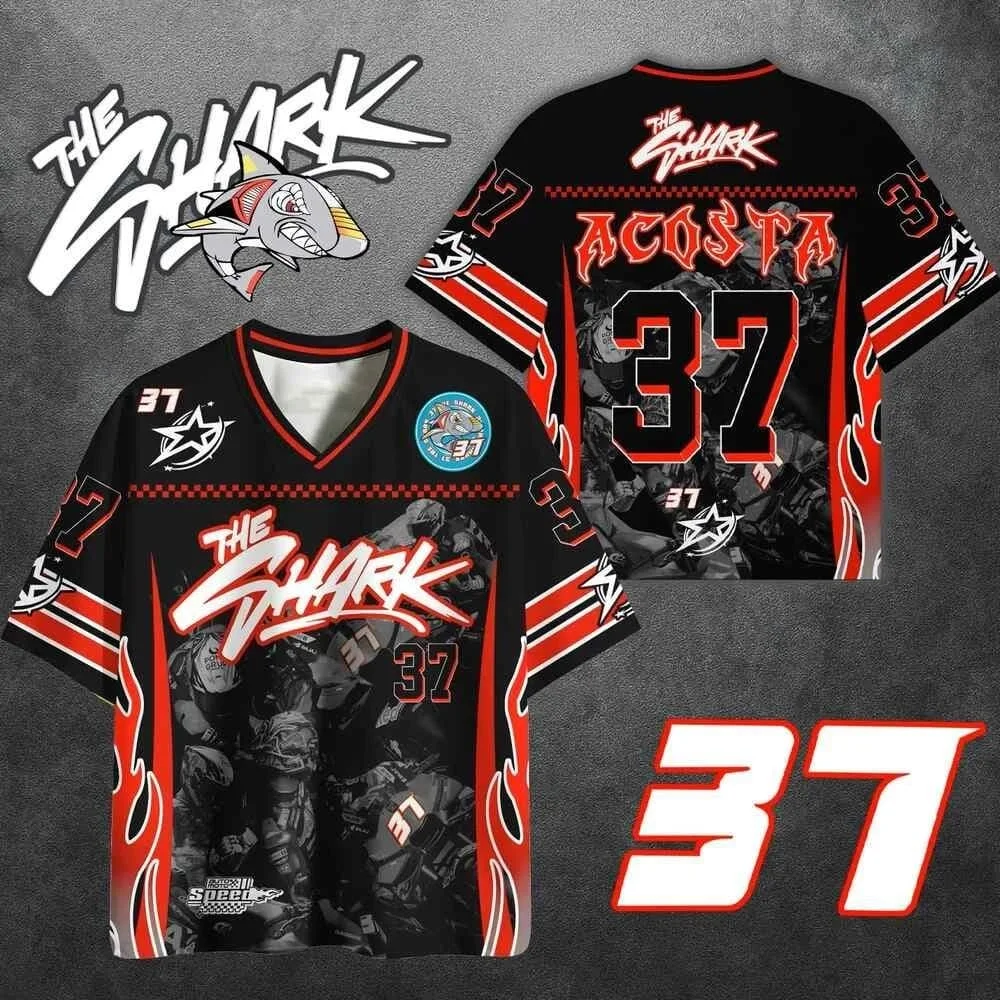 Pedro Acosta #37 The Shark MotoGP Racing  Short Sleeve Parent Kids Motorcycle Sports Casual Racing T Shirts Family Matching