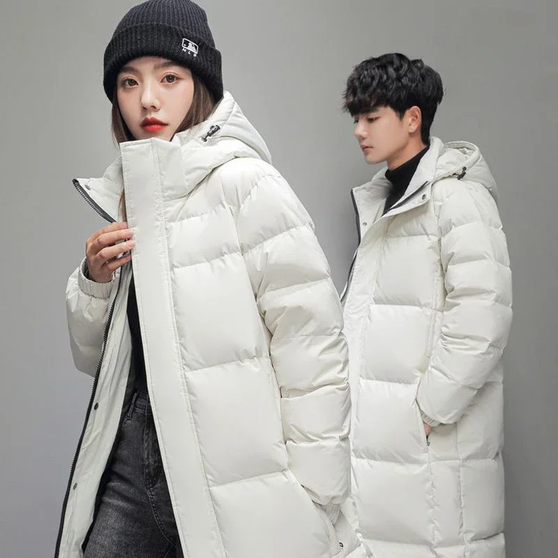 2024 New Unisex Down Jacket Winter Coat Female Long White Duck Down Outwear Thick Warm Parkas Hooded Fashion Outcoat