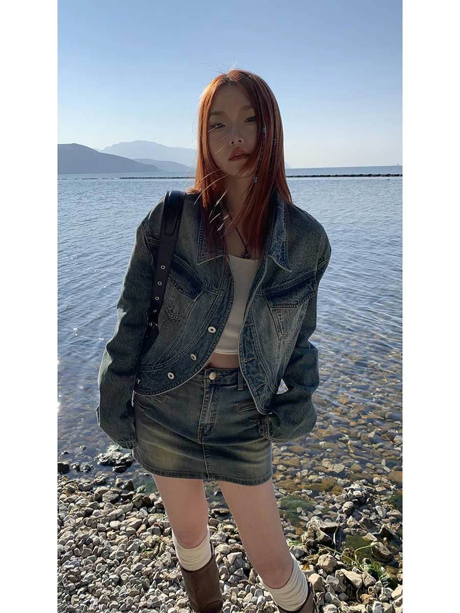 

Sli Red Celebri Джинсовый тюнер женский, осень 202, новый винтажный модный стиль High Street, красивая теплая смесь хлопка и полиэстера