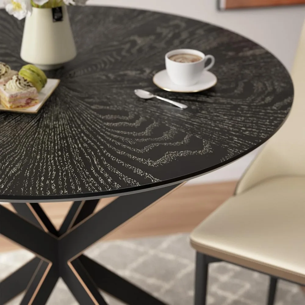 Round Dining Table Set for 2,Small Kitchen Table and Chairs Set 36 inch Modern Metal Cross Base Dinner Table with 2 Cushione