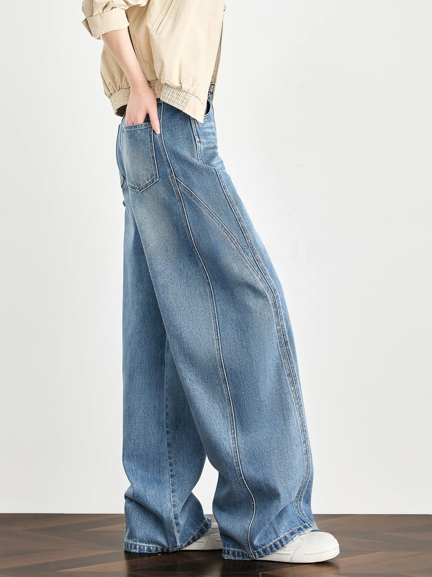

High Waist Cotton Denim Pants Women's Loose Wide Leg Pants Knife Shape Pure Cotton Jeans Korean Style Commute Daily Wear