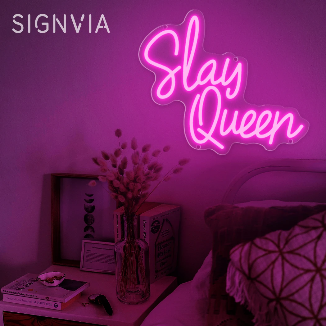 Slay Queen Neon Sign LED Zasilany przez USB Światło dekoracyjne na ścianę Idealne do sypialni Impreza Estetyczny pokój Walentynkowy wystrój Idealny prezent