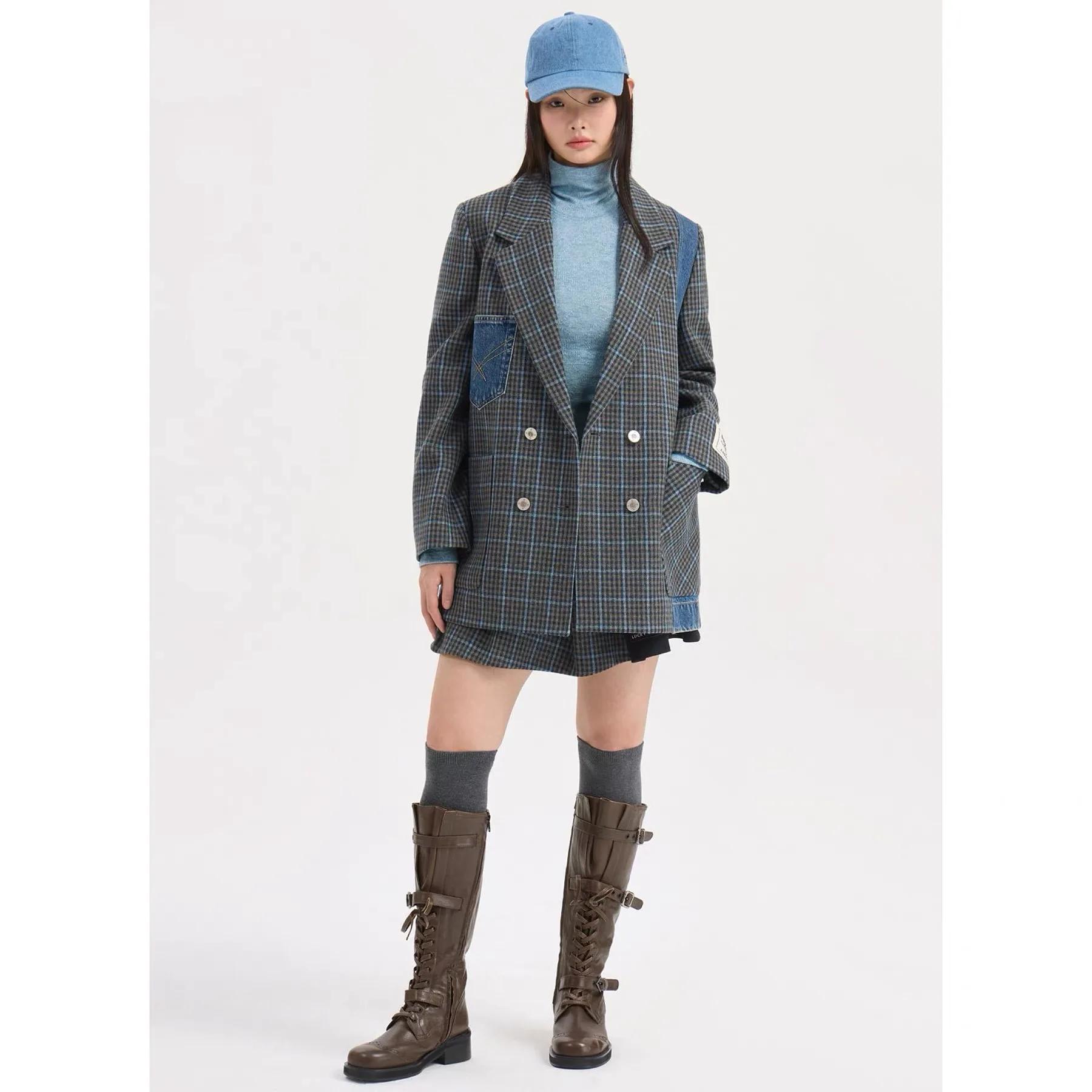 

Lemon Remote Spring Casual Plaid Patterned Match All Seasons Double Breasted Long Sleeve Business Lady Style Coat Jacket