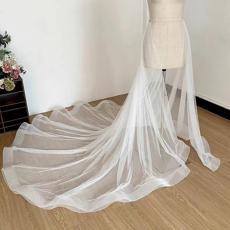 Saia macia do casamento do tule para vestidos, Overskirt destacável do trem, Frente removível aberta, 2 camadas