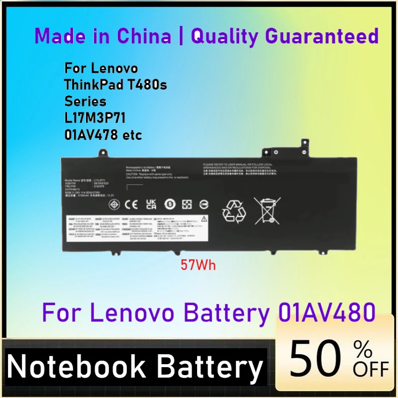 

57Wh 01AV478 01AV479 01AV480 Laptop Battery for lenovo thinkpad t480s L17L3P71 L17M3P71 L17M3P72 SB10K97620 SB10K97621