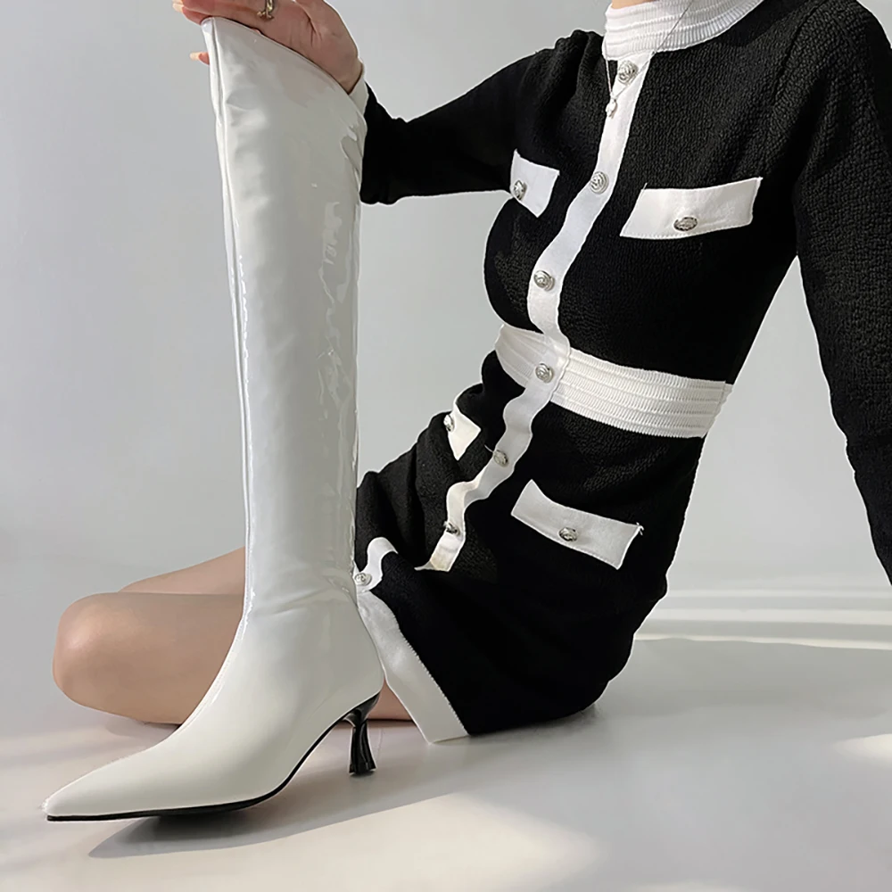 2025 شتاء جديد موضة أسود أبيض المرأة الفخذ أحذية عالية فوق الركبة عالية الكعب سيدة أحذية زائد حجم كبير صغير 10 32 44 48 #2