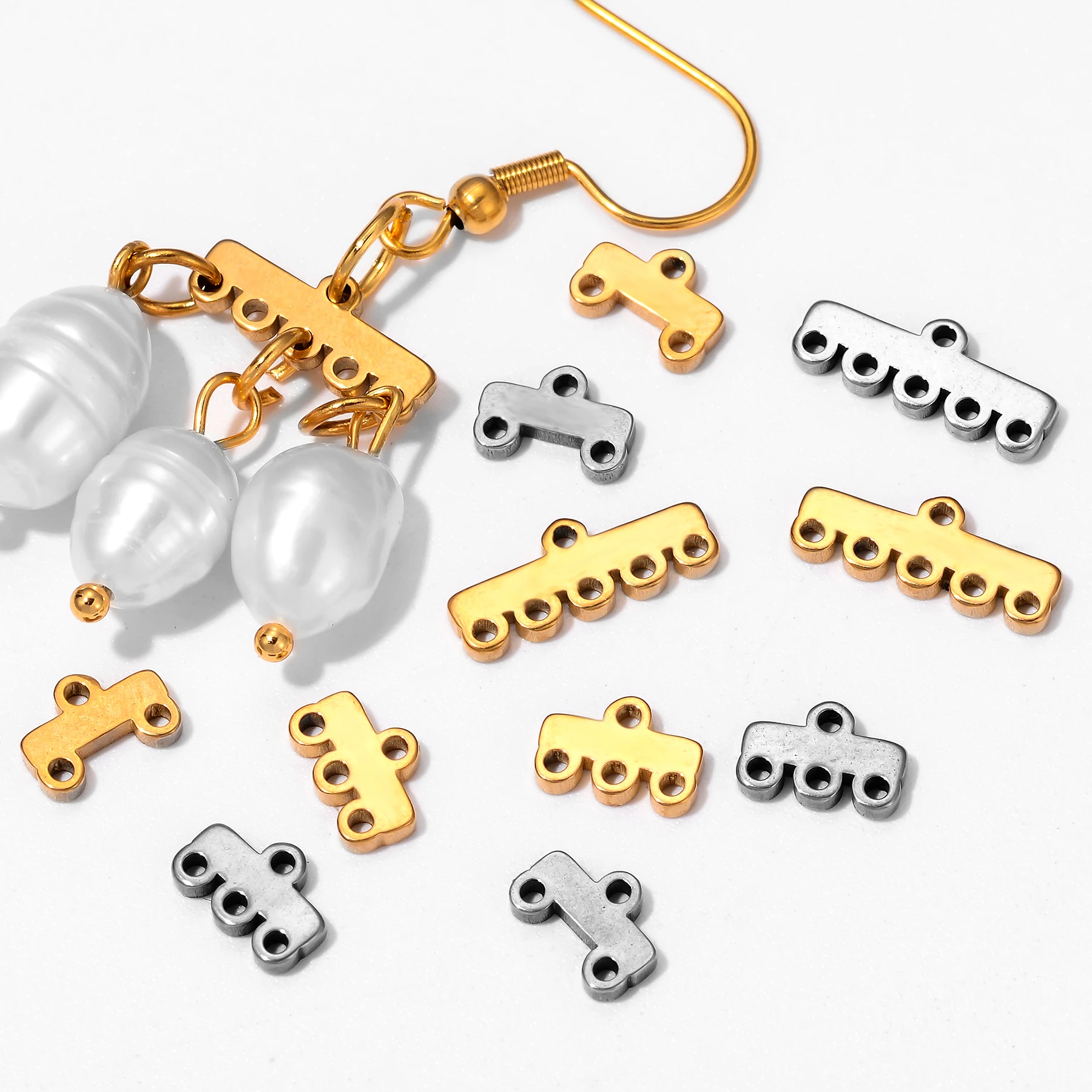 20 Stück/Set Edelstahl-Kettenverschlüsse mit 5 Schlaufen für Halsketten, Armbänder, Ohrringe, Ketten und DIY-Schmuckherstellung – Detail 2