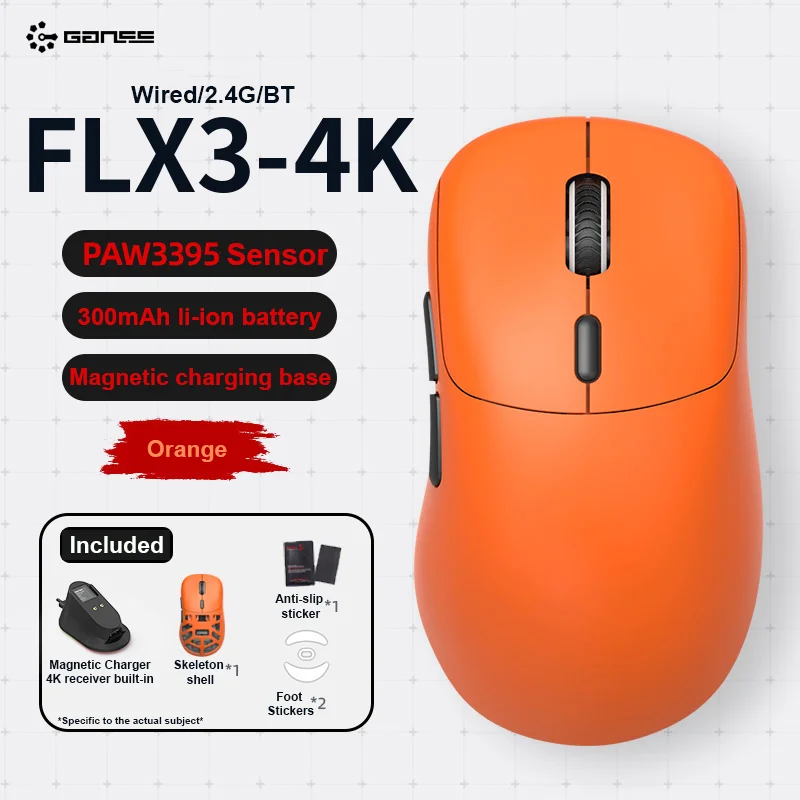 

Игровая мышь GANSS FLX3 PAW3395 55g, легкая эргономичная Беспроводная оптическая для обеих рук, с док-станцией для зарядки, с длительным сроком службы, 1K/4K