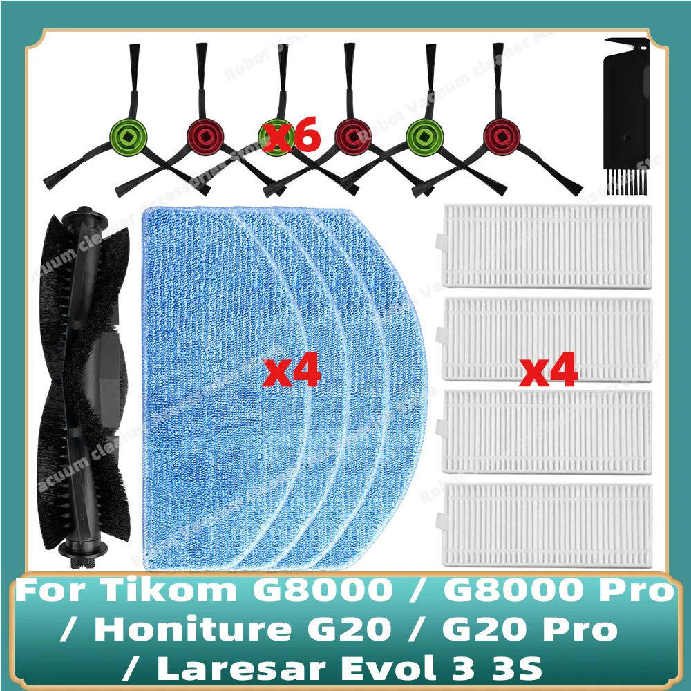 Compatível com Tikom G8000 / G8000 Pro, Honiture G20 / G20 Pro, Laresar Evol 3 3S Peças Escova lateral principal Filtro Hepa Pano de esfregão