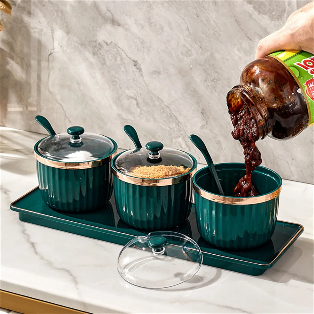 Household Seasoning Box With Dustproof Cover Large Capacity Solid Kitchen Gadgets Seasoning Pot Set Stable And Not Shaking