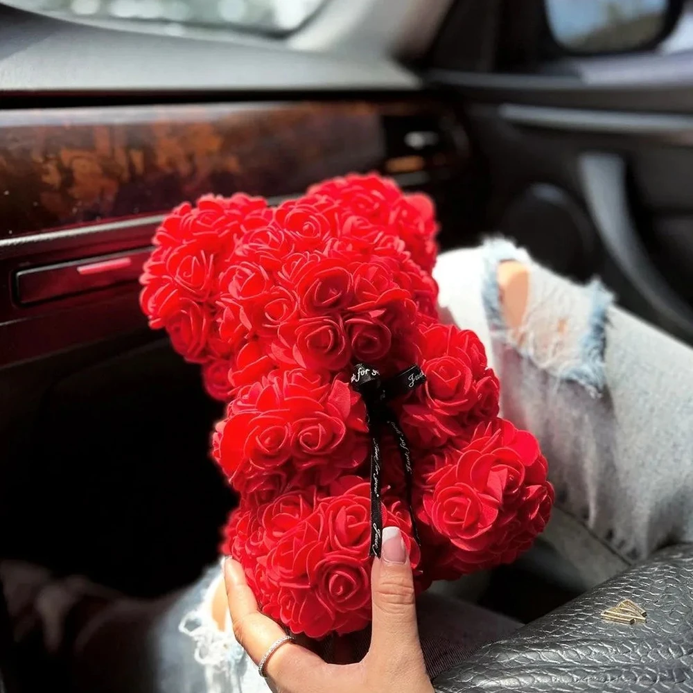 Artificial Flowers 25cm Rose Bear Girlfriend Anniversary Christmas Valentine\'s Day Gift Birthday Present For Wedding Party Decor