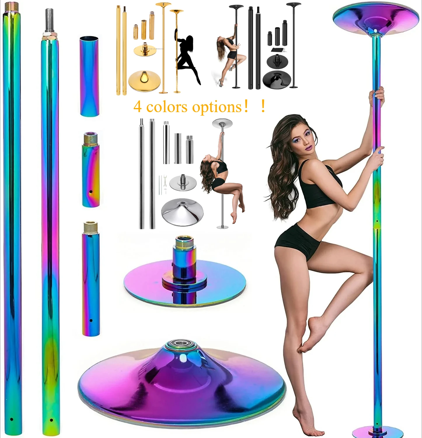 Dancing Pole,Home Fitness Training Equipment, Spinning Steel Pole, with Round Base, 4 Colors Options