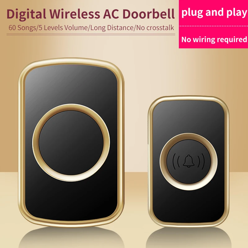 

CACAZI US EU UK AU Plug Wireless Doorbell Waterproof Button 5 Levels of Volume Electronic AC Door Bell 300 Meters Long Distance