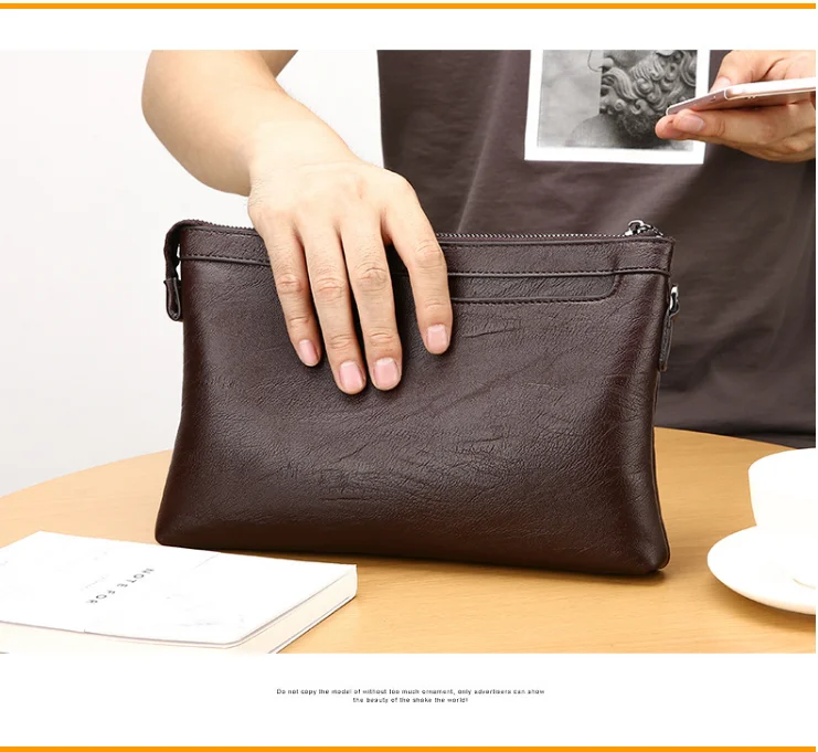 Fashion Brand Design Business Clutch Bag High Quality PU Leather Envelope Bags Casual Travel Men's Wallet Cell Phone Pocket sac