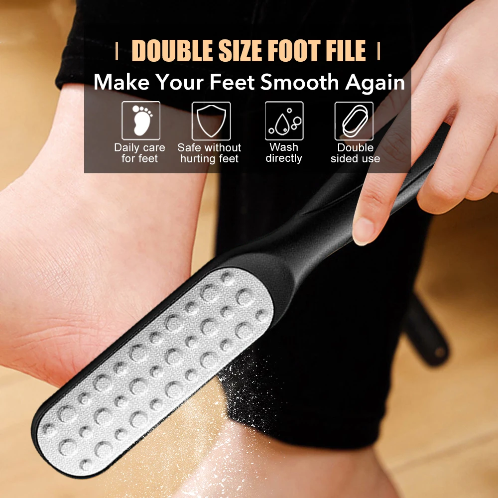 2 ピース/セット足ファイルカルスリムーバーステンレス鋼足やすりプロフェッショナルスクラバーペディキュアツールプレミアムフットケアツール