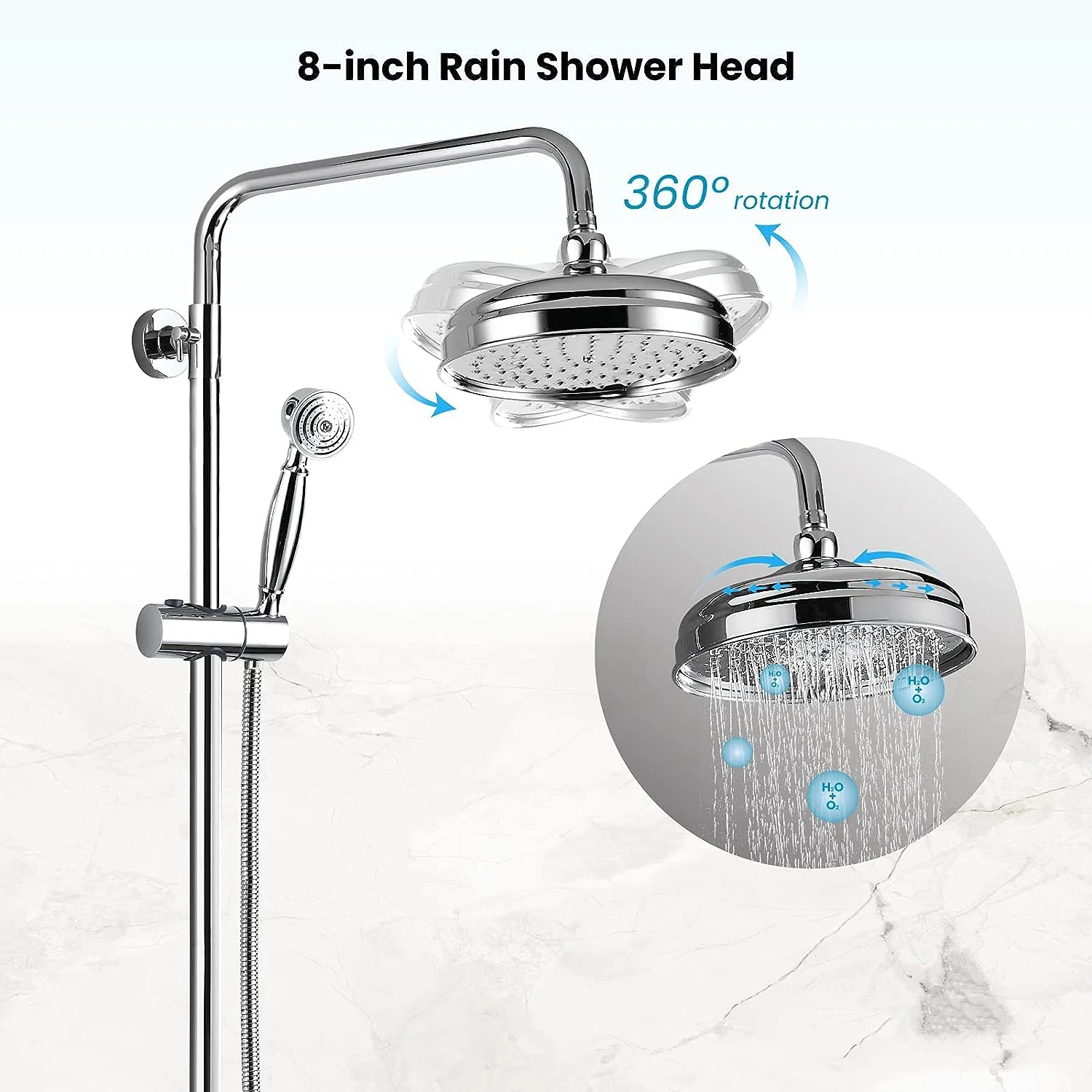 KEMAIDI Bathroom Shower Faucet Set w/ Rainfall Shower Head Tap Chrome Finish Shower System Dual Handles Mixer Wall Mounted