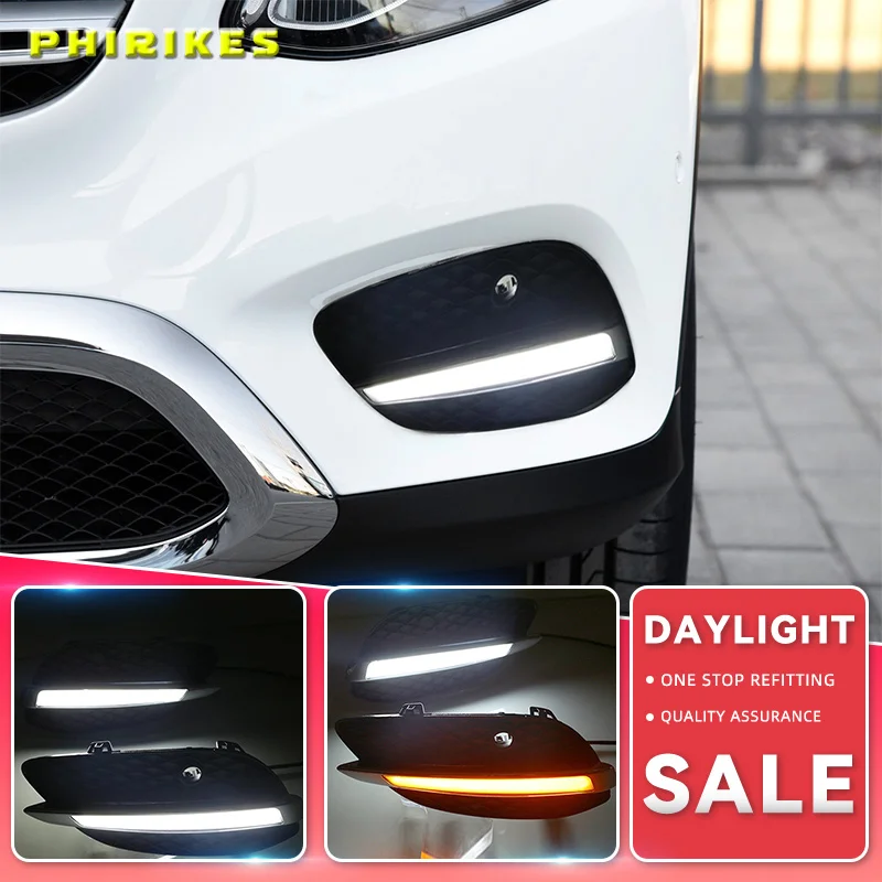 

2 pcs for Mercedes Benz GLC X205 2015 2016 LED DRL Daytime Running Lights Daylight yellow turn Signal lamp light