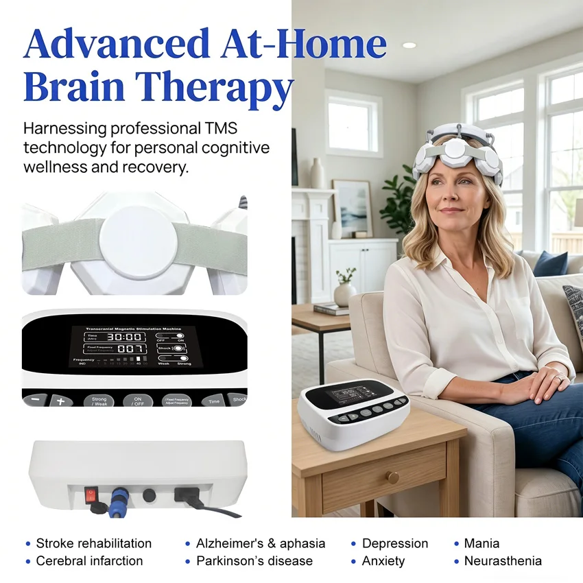 Appareil RTMS à 8 fréquences fixes pour les troubles neurologiques, stimulateur magnétique transcrânien TMS pour l'autisme et la douleur chronique, 11 modes variables, thérapie à domicile