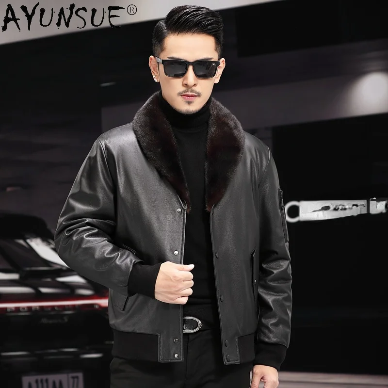 

Winter Genuine Leather Jacket Men's Sheepskin Coat Male Warm Mink Fur Down Jackets Korean Jaqueta Masculina SQQ