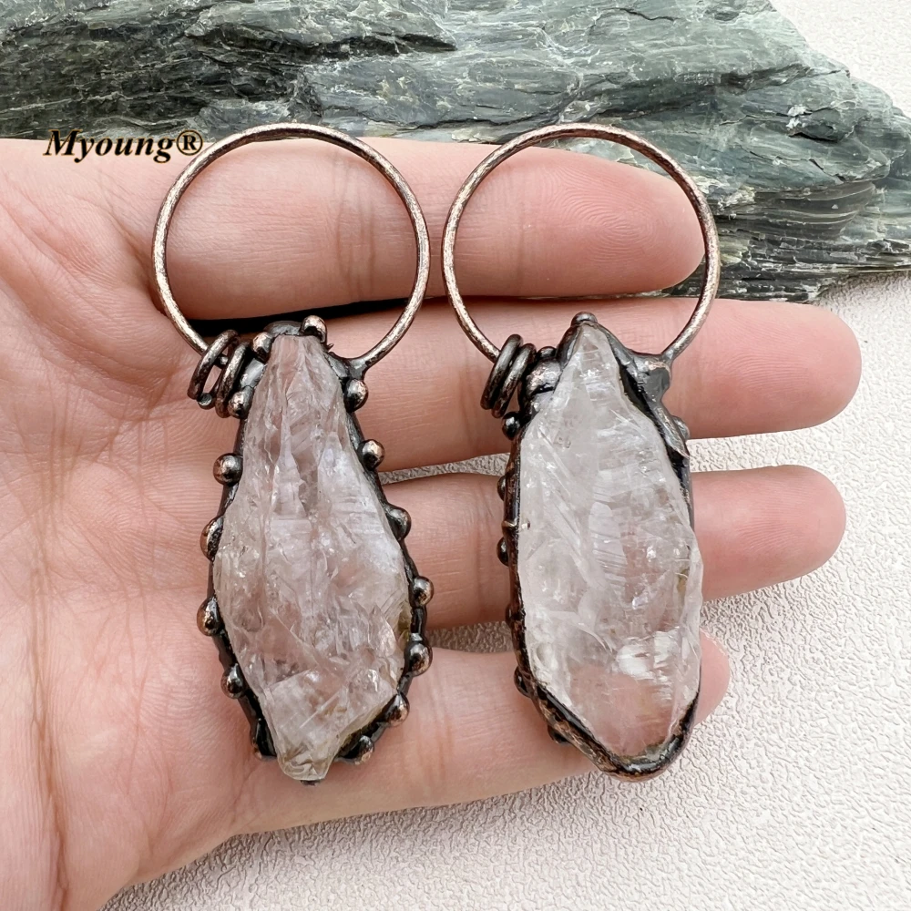 10PCS Soldered Vintage Bohemia Witch Jewelry Large Rough Natural Green Crystal Quartz Necklace Pendant MY231203