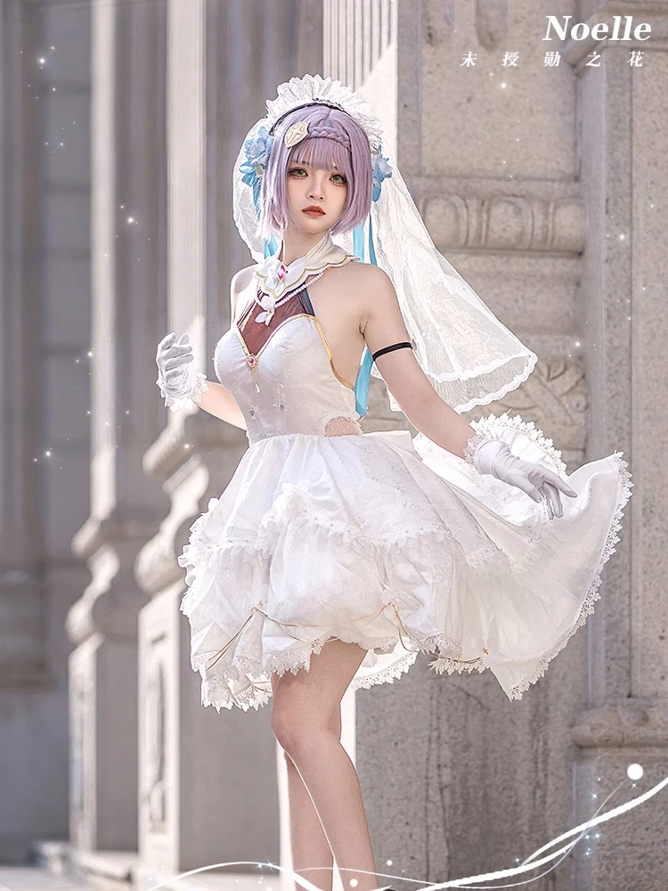 Game Genshin Impact Noelle Cosplay Costume Anime Girls Women Elegant Wedding Dress Role Play Clothing Carnival Party Suit Stock