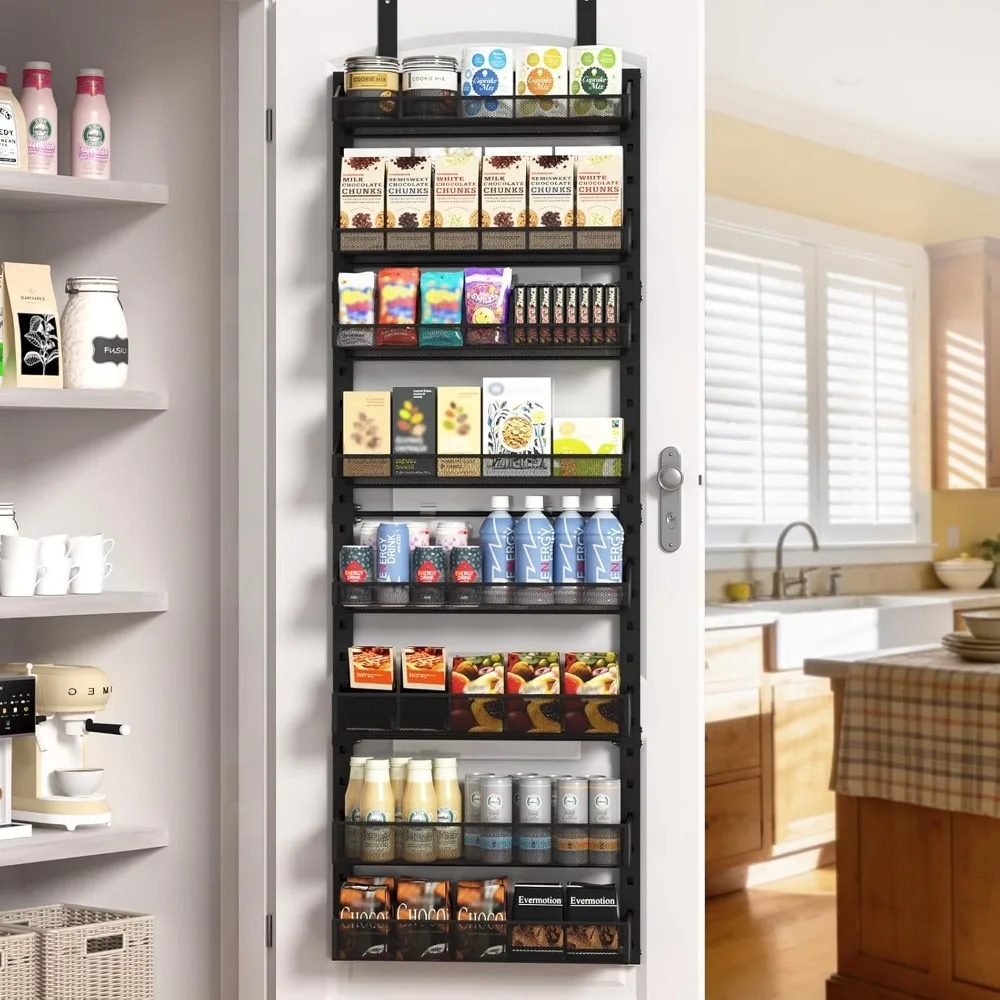 

8-ярусная металлическая полка для специй на дверь или стену, нержавеющая, для кухни, кладовой, ванной, прачечной, гардеробной