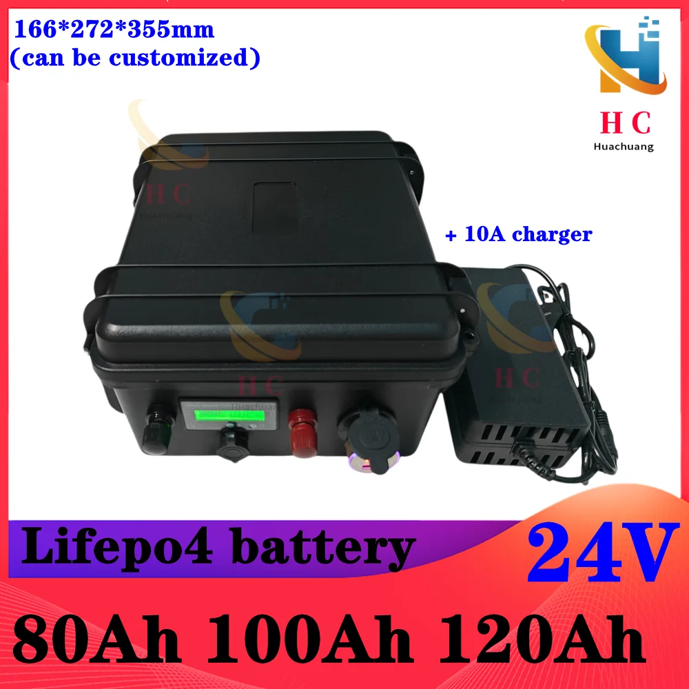 Lifepo4 24v 80AH 100AH 120AH lithium battery BMS 2000W for RV AGV Air conditioner heater Solar energy storage + 10A charger