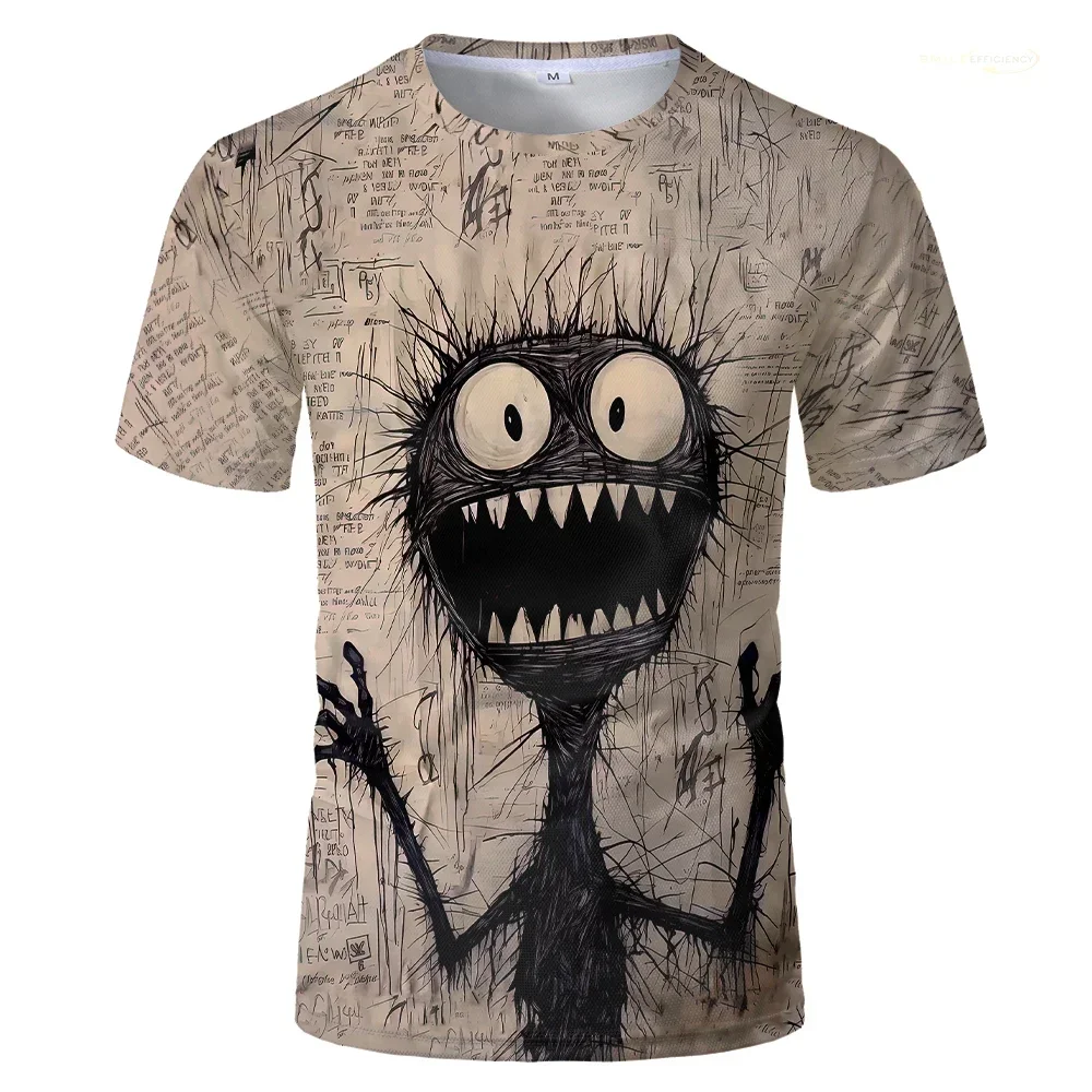 Summer New Men\'s Novelty 3d Short Sleeve Anime Monster in Panic Pattern T Shirt O Neck Oversize Tshirt Man Clothing Tee Tops