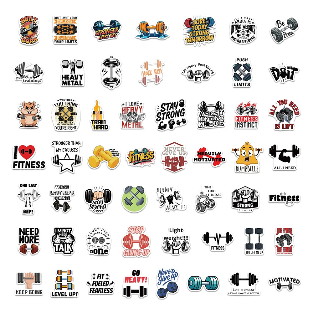 54PCS Fitness Equipment Dumbbel Stickers Creativity Cartoon Graffiti Decoration DIY Notebook Suitcase Guitar Phone Toys Decals