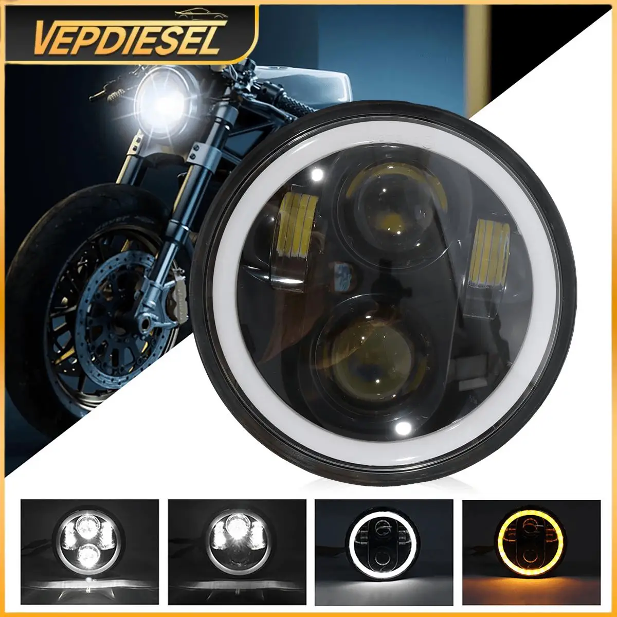 

5.75" Motorcycle LED Headlights 4 Modes DRL Ring Light for 9-30V ATV SUPERSPORT HYPER NAKED Brighter Front Headlamp Waterproof