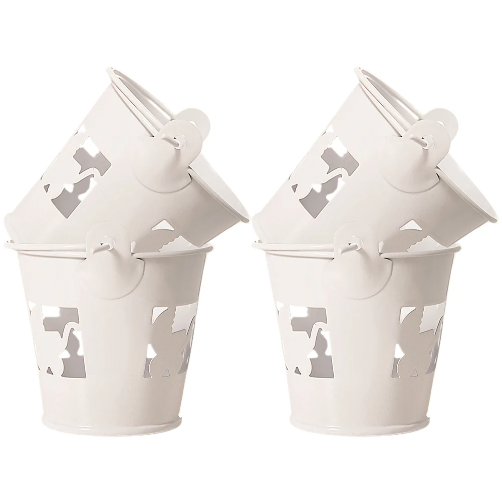 

4 Pcs Candy Snack Box Mini Bucket Boxes Convenient Small Metal Buckets with Handle Tin Tinplate