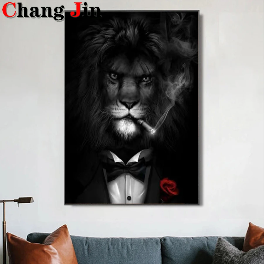 5D Diy Diamond Painting Smoking Chimpanzees Lion Cross Stitch Abstract Animal Monkey Diamond Art Embroidery Mosaic Home Decor Gi