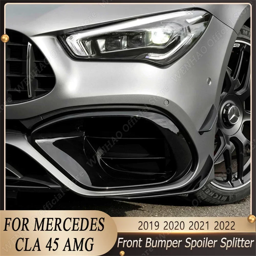 For Mercedes Benz CLA C118 CLA45 AMG Front Bumper Lip Spoiler Splitter Air Blade Intake Grille Fog Lamp Trim Body Kit 2019-2022