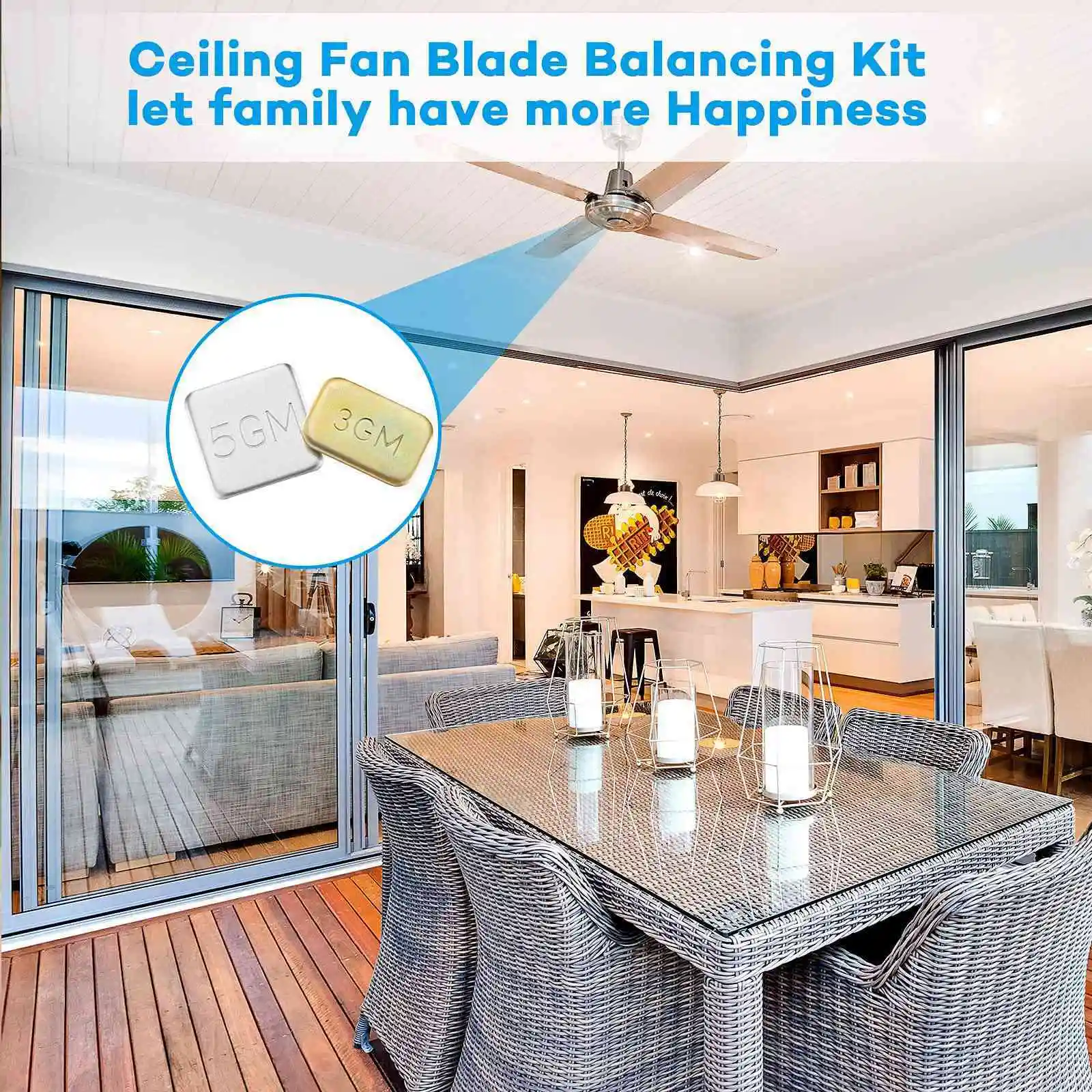 6 Sets of Ceiling Fan Blade Balancing Kit Fan Weight Balancing Kit Include Self-Adhesive Metal 5G Weight and 3G Weight