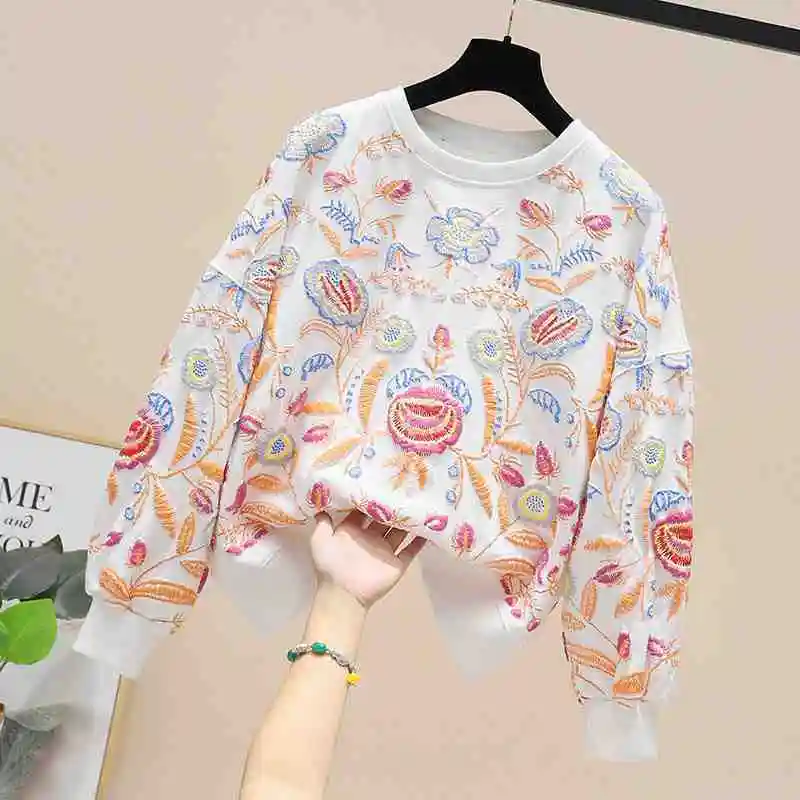 Round Neck Pullover Sweaters, Three-Dimensional Printing Embroidery, Leisure Jacket, Coat Base, Europe and America, Autumn and W