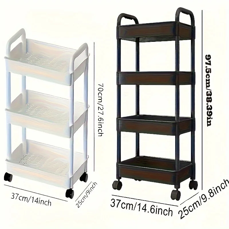 3-Tier Rolling Utility Cart Kitchen Storage Trolley Organizer with Wheels Plastic Mobile Shelving Unit for Snacks Fruits