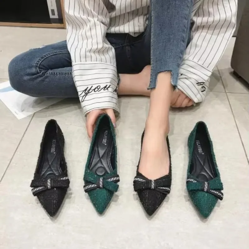 Zapatos de mujer verdes de moda de lujo, mocasines de suela blanda, zapatos planos puntiagudos de boca poco profunda, zapatos de trabajo para mujer, cómodos para el trabajo