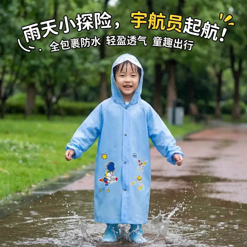 thickened-one-piece-children's-raincoat-waterproof-reflective-school-specialty-large-size-with-backpack-position-for-walking