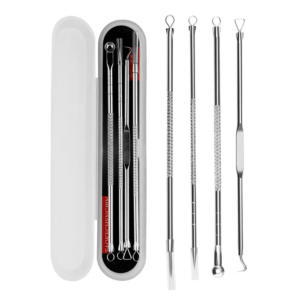 4Pcs Blackhead Acne Remover Set Removal Tools Beauty Skin Care Pore Cleaner Acne Needle Pimple Stainless Steel Pimple Needles