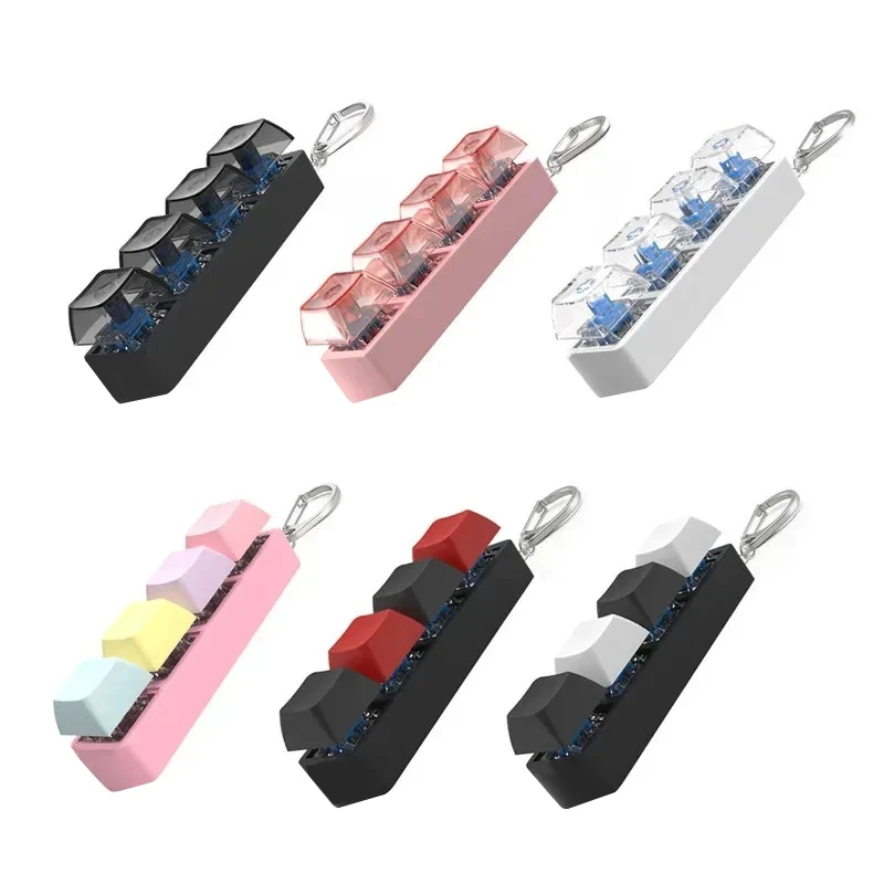 4Keys Finger Button Anti-stress Toys Mechanical Keyboard Keycaps Office Decompression Calming Keychain,Children Adults Useful
