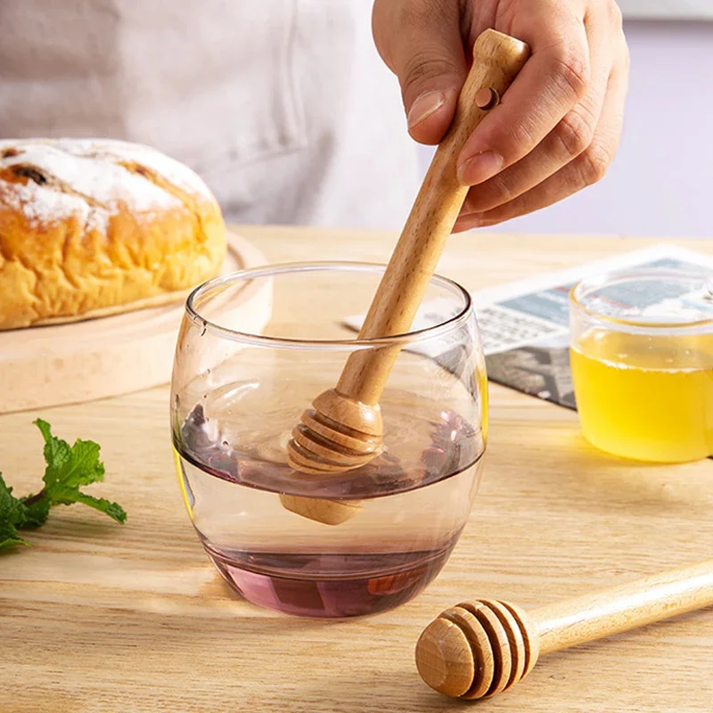 5Pcs Honey Spoon Wooden Honey Dipper Stick Cute Long Beech Wood Spoon for Honey Jar Syrup Serving Spoon Tableware Kitchen Tools