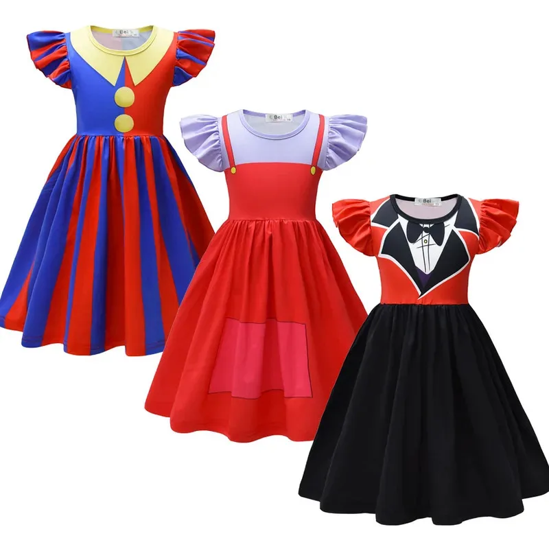 wiwiwi 123Cartoon L'incredibile Circo Digitale Neonate Abiti Bambini Pomni Ragatha Jax Costume Cosplay Bambini Fly Sleeve Casua