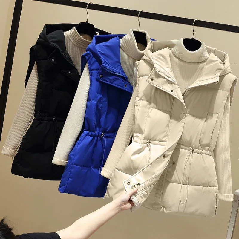 

Autumn Winter Vest Women Thick Warm Down Vest Loose Jacket Casual Hooded Outerwear Short Waistcoat Windproof Vests Coats Tops